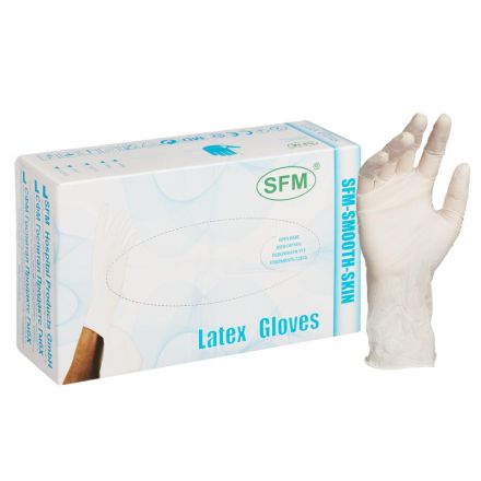 Перчатки медицинские смотровые латексные SFM нестерильные опудренные размер M (100 штук в упаковке)