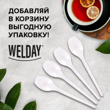 Ложка чайная одноразовая пластиковая 125 мм, белая, КОМПЛЕКТ 100 шт., WELDAY (ВЭЛДЭЙ), 607829 Ложка чайная одноразовая пластиковая 125 мм, белая, КОМПЛЕКТ 100 шт., WELDAY (ВЭЛДЭЙ), 607829