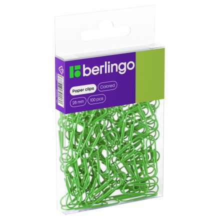Скрепки 28мм, Berlingo, 100шт., цветные, ПВХ упак., европодвес, зеленые Скрепки 28мм, Berlingo, 100шт., цветные, ПВХ упак., европодвес, зеленые
