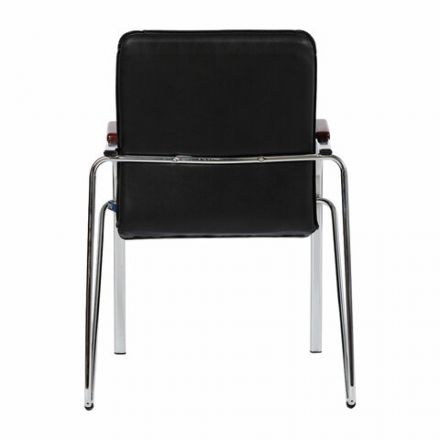 Кресло для приемных и переговорных "Samba", деревянные накладки, хромированный каркас, кожзам черный Кресло для приемных и переговорных "Samba", деревянные накладки, хромированный каркас, кожзам черный