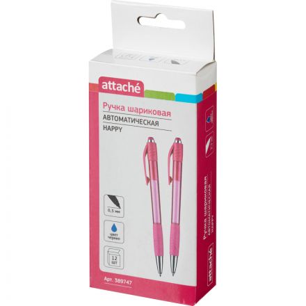 Ручка шариковая автоматическая Attache Happy синяя (розовый корпус, толщина линии 0.5 мм)