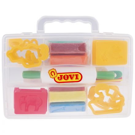 Пластилин растительный JOVI, 8 цветов, 25г, растительный, формочки, стеки, скалка, в чемодане Пластилин растительный JOVI, 8 цветов, 25г, растительный, формочки, стеки, скалка, в чемодане