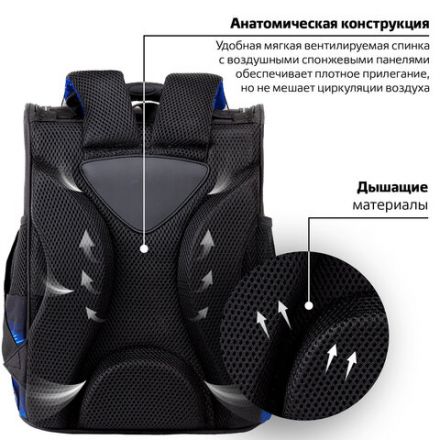 Ранец ПИФАГОР BASIC, 1 отделение, 3 кармана, эргономичная спинка, "Speed rusher", 35х28х18 см, 273141
