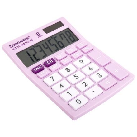 Калькулятор настольный BRAUBERG ULTRA PASTEL-08-PR, КОМПАКТНЫЙ (154x115 мм), 8 разрядов, двойное питание, СИРЕНЕВЫЙ, 250516 Калькулятор настольный BRAUBERG ULTRA PASTEL-08-PR, КОМПАКТНЫЙ (154x115 мм), 8 разрядов, двойное питание, СИРЕНЕВЫЙ, 250516