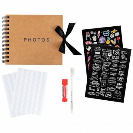 Фотоальбом 16х18 см, 20 черных листов, обложка КРАФТ, уголки/стикеры/ручка/клей, BRAUBERG Black&Kraft, 880652