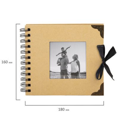 Фотоальбом 16х18 см, 20 черных листов, обложка КРАФТ, уголки/стикеры/ручка/клей, BRAUBERG Black&Kraft, 880652