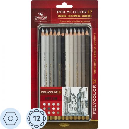 Карандаши цветные худож POLYCOLOR серые цвета 12цв/наб мет.кор 3822012013BL Карандаши цветные худож POLYCOLOR серые цвета 12цв/наб мет.кор 3822012013BL