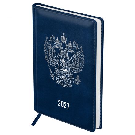 Ежедневник датированный 2027г., А5, 176л., твердый переплет, кожзам, BG "Орел", синий Ежедневник датированный 2027г., А5, 176л., твердый переплет, кожзам, BG "Орел", синий