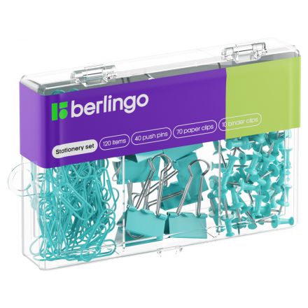 Набор мелкоофисных принадлежностей Berlingo, 120 предметов, голубой, пластиковая упаковка Набор мелкоофисных принадлежностей Berlingo, 120 предметов, голубой, пластиковая упаковка