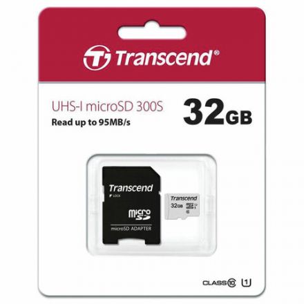 Карта памяти microSDHC 32 GB TRANSCEND UHS-I U3, 95 Мб/сек (class 10), адаптер, TS32GUSD300S-A Карта памяти microSDHC 32 GB TRANSCEND UHS-I U3, 95 Мб/сек (class 10), адаптер, TS32GUSD300S-A