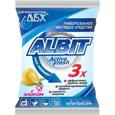 Универсальное чистящее средство ALBIT с хлором, 500 гр пакет