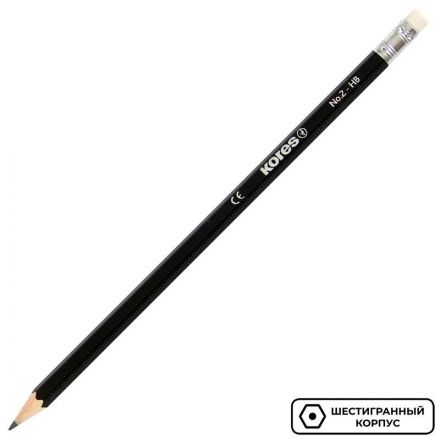 Карандаш чернографитный Kores HB заточенный с ластиком Карандаш чернографитный Kores HB заточенный с ластиком