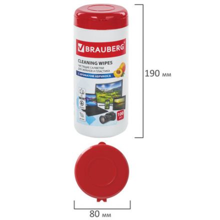 Салфетки для экранов всех типов и пластика BRAUBERG с ароматом АБРИКОС, туба 100 шт., влажные, 513321 Салфетки для экранов всех типов и пластика BRAUBERG с ароматом АБРИКОС, туба 100 шт., влажные, 513321