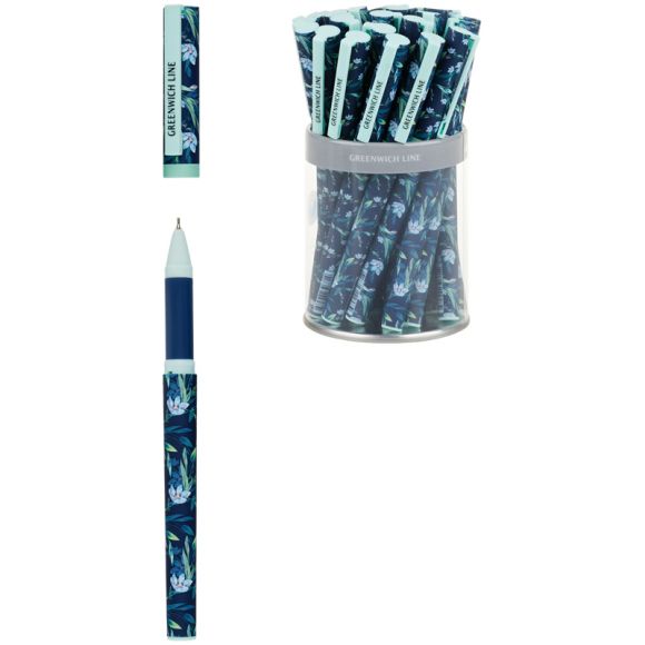 Ручка шариковая Greenwich Line "Blue flowers" синяя, 0,7мм, игольчатый стержень, грип, софт-тач