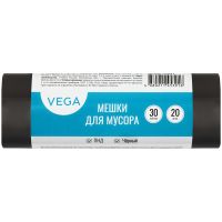 Мешки для мусора  30л Vega ПНД, 48*55см, 5мкм, 20шт., черные, в рулоне