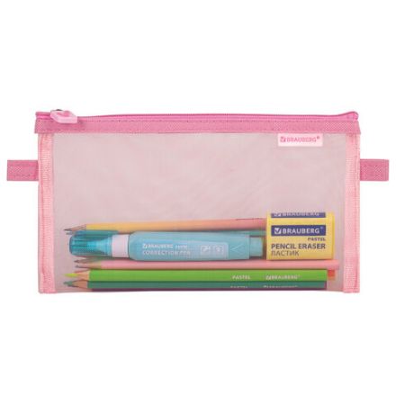 Пенал-конверт BRAUBERG, сетка, 22x10 см, розовый, 272238 Пенал-конверт BRAUBERG, сетка, 22x10 см, розовый, 272238