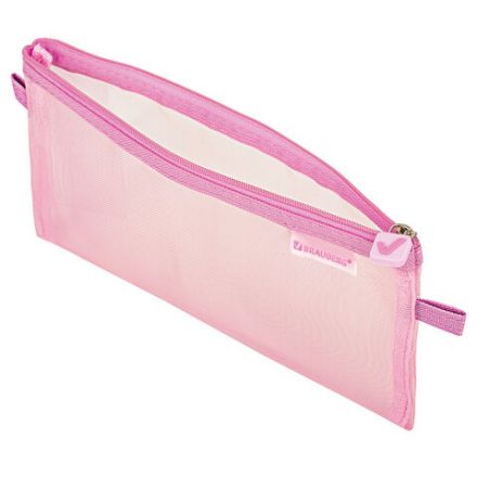 Пенал-конверт BRAUBERG, сетка, 22x10 см, розовый, 272238 Пенал-конверт BRAUBERG, сетка, 22x10 см, розовый, 272238