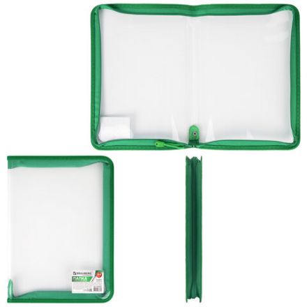 Папка на молнии пластиковая BRAUBERG "Диагональ", А4, 325х230 мм, прозрачная, молния ассорти, 224052