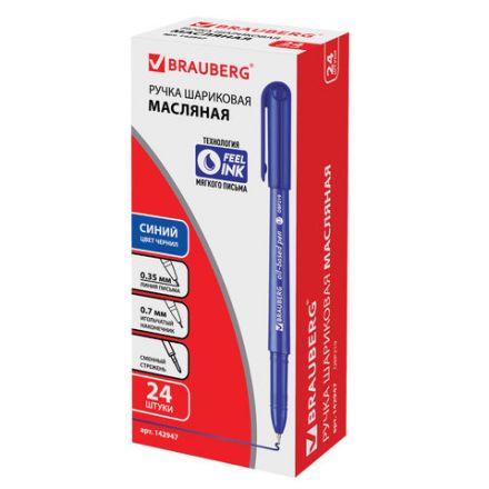 Ручка шариковая масляная BRAUBERG "АСТ", СИНЯЯ, корпус синий, узел 0,7 мм, линия письма 0,35 мм, 142947
