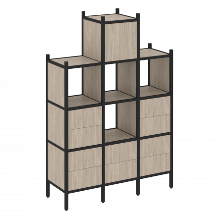 Loft Прямой стеллаж наборный VR.L-18 Дуб аттик/Чёрный металл 1278*446*1869