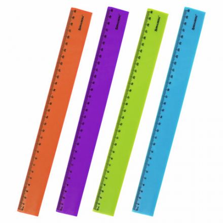 Линейка пластиковая 30 см BRAUBERG "NEON", ассорти, пакет, 210751