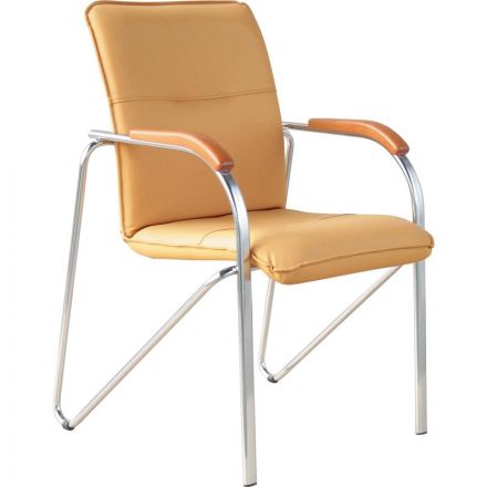 Конференц-стул Samba бежевый (искусственная кожа/бук/металл хромированный)