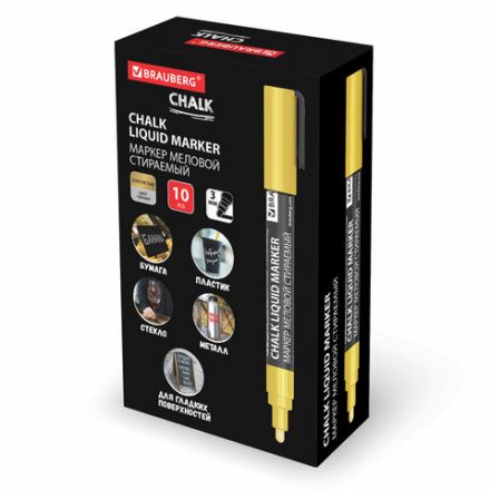 Маркер меловой CHALK LIQUID MARKER, ЗОЛОТИСТЫЙ, 3 мм, стираемый, BRAUBERG "CHALK", 152594 Маркер меловой CHALK LIQUID MARKER, ЗОЛОТИСТЫЙ, 3 мм, стираемый, BRAUBERG "CHALK", 152594
