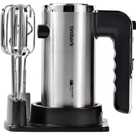 Миксер TIMBERK T-HM40S49, 550 Вт, 5 скоростей, 2 венчика, 2 крюка для теста, подставка, стальной Миксер TIMBERK T-HM40S49, 550 Вт, 5 скоростей, 2 венчика, 2 крюка для теста, подставка, стальной