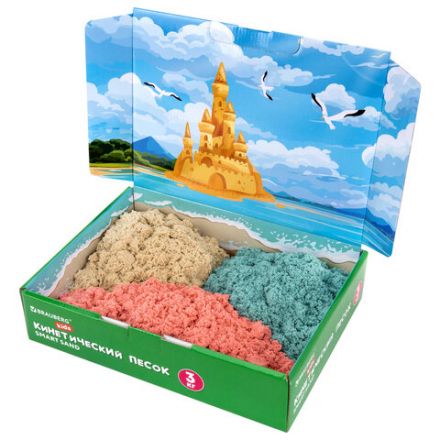 Песок для лепки кинетический, 3 цвета, 3 кг, коробка-песочница, BRAUBERG KIDS, 666009 Песок для лепки кинетический, 3 цвета, 3 кг, коробка-песочница, BRAUBERG KIDS, 666009