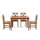 Обеденный комплект эконом Хадсон (стол + 4 стула)/ Hudson Dining Set, дерево гевея/мдф, стол: 110х70х75см / стул: 44х42х89см, Espresso, ткань кор.-зол. (1505-9)