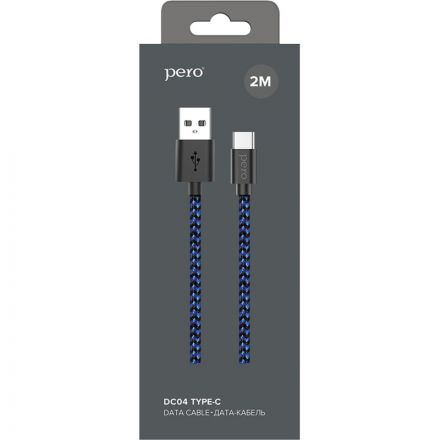 Кабель USB PERO DC-04 Type-C, 3А, 2м, Blue-black (Fast Charge)