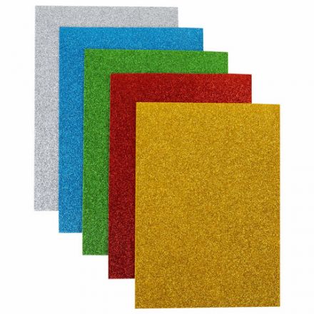 Пористая резина/фоамиран А4, 2 мм, НАБОР, 5 листов, 5 цветов, яркие цвета, блестки, самоклеящаяся, ОСТРОВ СОКРОВИЩ, 660081