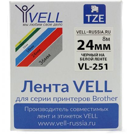 Картридж Vell VL-251 (Brother TZE-251, 24 мм, чер на белом) для PT {Vell251 Картридж Vell VL-251 (Brother TZE-251, 24 мм, чер на белом) для PT {Vell251