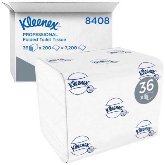 Бумага туалетная листовая д/дисп KK Kleenex 2сл бел 200лист 36 пач. 8408