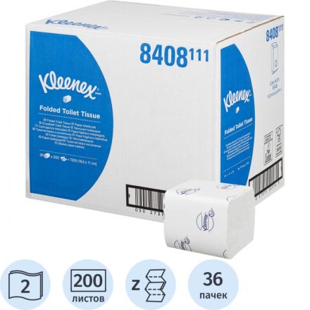 Бумага туалетная листовая Kimberly Clark Kleenex 2-слойная 36 пачек по 200 листов (артикул производителя 8408) Бумага туалетная листовая Kimberly Clark Kleenex 2-слойная 36 пачек по 200 листов (артикул производителя 8408)