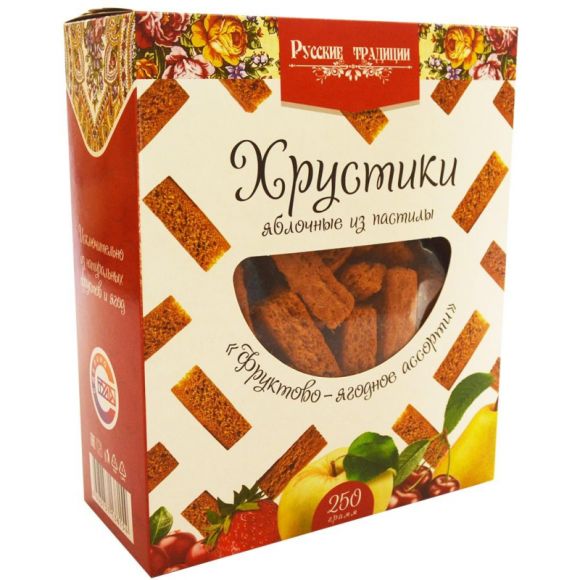 Пастила Хрустики яблочные Фруктово-ягодное ассорти (без сахара) 250г