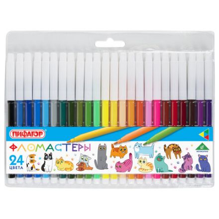 Фломастеры ПИФАГОР "ВЕСЕЛЫЕ ПИТОМЦЫ", 24 цвета, невентилируемый колпачок, 152454 Фломастеры ПИФАГОР "ВЕСЕЛЫЕ ПИТОМЦЫ", 24 цвета, невентилируемый колпачок, 152454