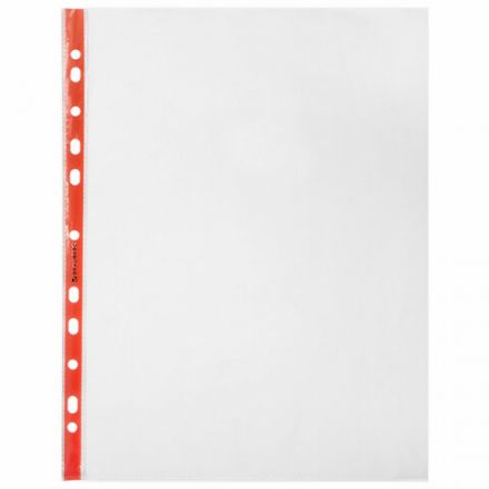 Папки-файлы перфорированные с цветными полосками А4 BRAUBERG, КОМПЛЕКТ 100 шт., гладкие, 30 мкм, 271827