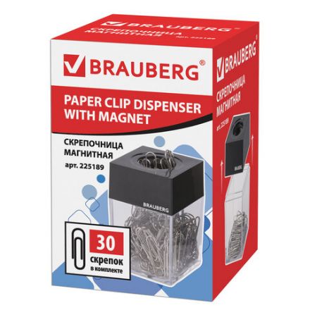 Скрепочница магнитная BRAUBERG с 30 скрепками, прозрачный корпус, 225189 Скрепочница магнитная BRAUBERG с 30 скрепками, прозрачный корпус, 225189