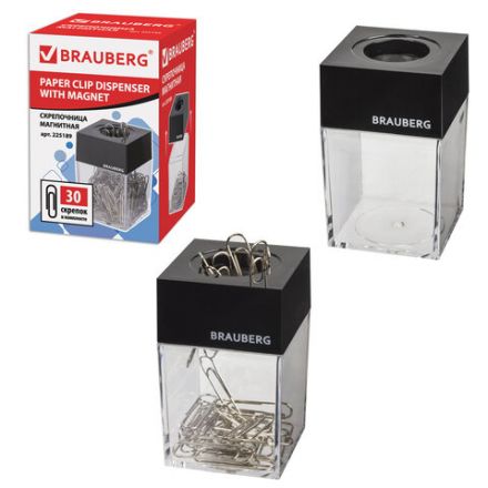 Скрепочница магнитная BRAUBERG с 30 скрепками, прозрачный корпус, 225189 Скрепочница магнитная BRAUBERG с 30 скрепками, прозрачный корпус, 225189