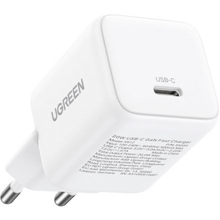 Зарядное устройство UGREEN сетевое X512 (55554) Mini 20W USB-C GaN EU белый
