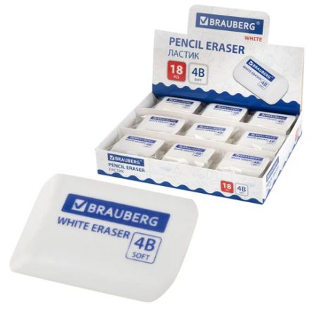 Ластик BRAUBERG "WHITE", 45х28х12 мм, скошенный, белый, 272734 Ластик BRAUBERG "WHITE", 45х28х12 мм, скошенный, белый, 272734