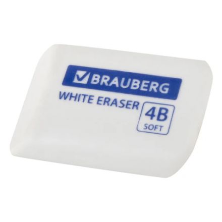 Ластик BRAUBERG "WHITE", 45х28х12 мм, скошенный, белый, 272734 Ластик BRAUBERG "WHITE", 45х28х12 мм, скошенный, белый, 272734