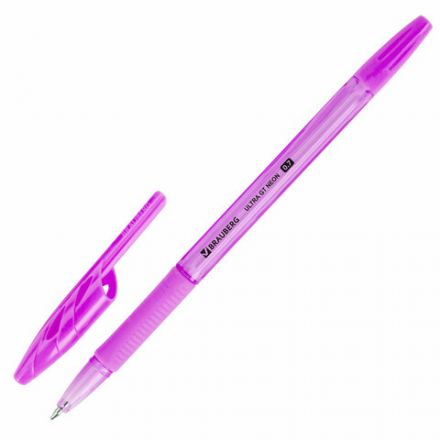 Ручка шариковая с грипом BRAUBERG "ULTRA GT NEON", СИНЯЯ, корпус ассорти, линия 0,35 мм, 144054