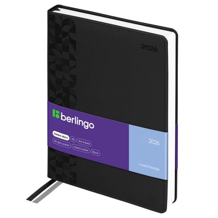 Ежедневник датированный 2026г., А4-(В5), 184л., кожзам, Berlingo "Vivella Prestige", черный