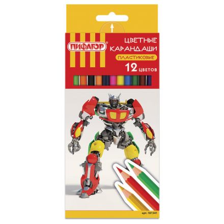 Карандаши цветные ПИФАГОР "БОЕВОЙ РОБОТ", 12 цветов, шестигранные, 181341 Карандаши цветные ПИФАГОР "БОЕВОЙ РОБОТ", 12 цветов, шестигранные, 181341