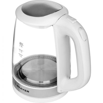 Чайник электрический BRAYER BR1040WH, 2220Вт, 2 л, стекл., белый Чайник электрический BRAYER BR1040WH, 2220Вт, 2 л, стекл., белый
