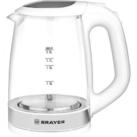 Чайник электрический BRAYER BR1040WH, 2220Вт, 2 л, стекл., белый Чайник электрический BRAYER BR1040WH, 2220Вт, 2 л, стекл., белый