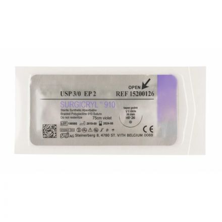 Шовный материал Сургикрил 3/0, 75 см, кол. 26 мм, 1/2 15200126 12шт/уп