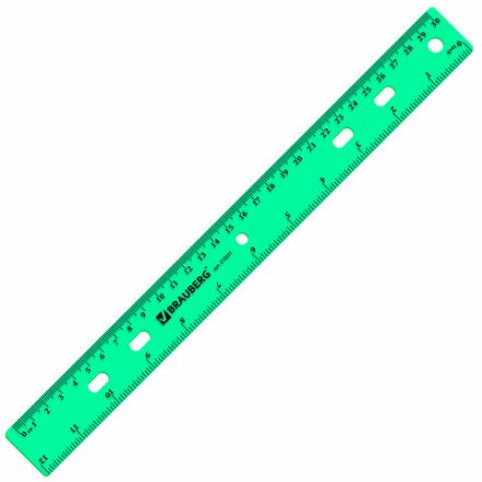 Линейка пластиковая 30 см, BRAUBERG "Crystal", тонированная, ассорти, 210291